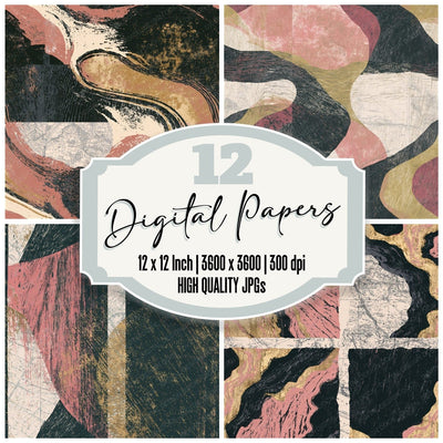 Woodcut Charcoal Rose Tonal Seamless Digital Paper Pack (DDD016581)