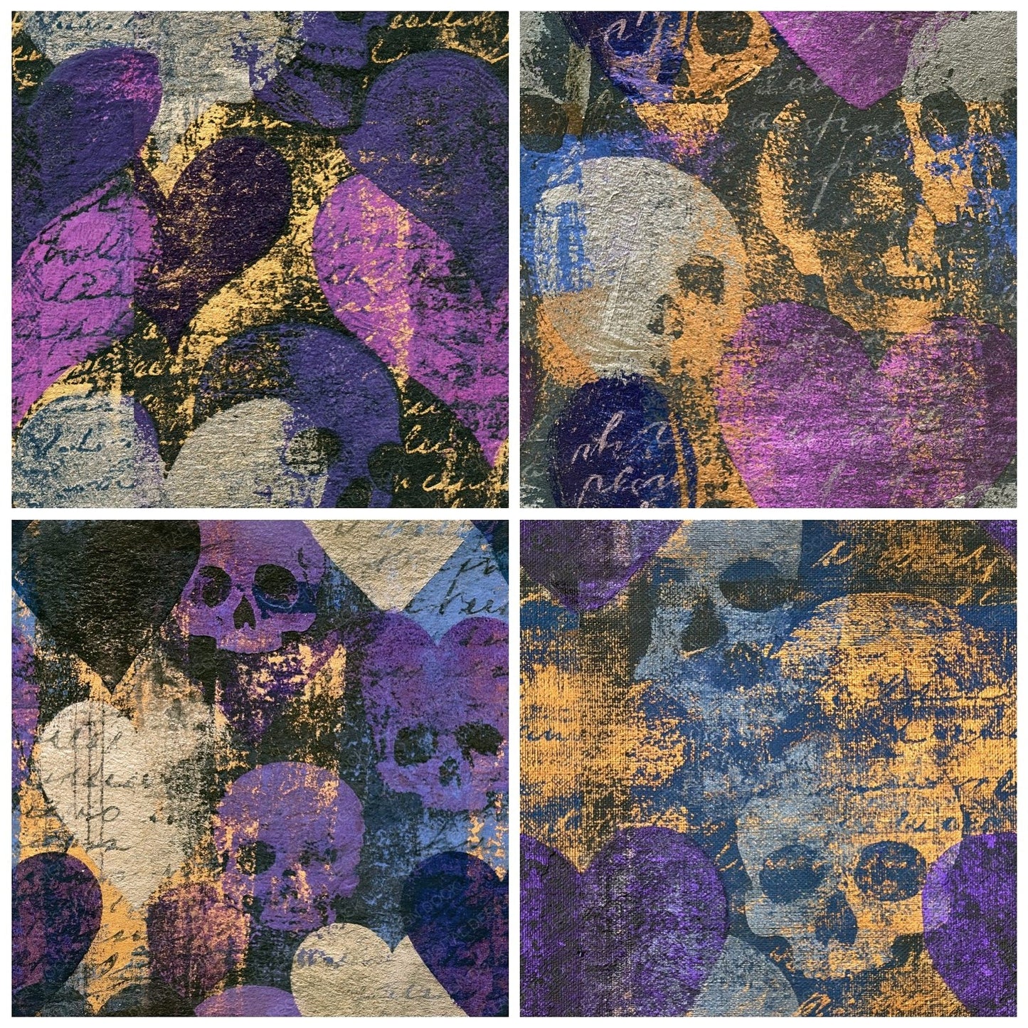 Monoprint Hearts Skulls Purple Seamless Digital Paper Pack (DDD016592)