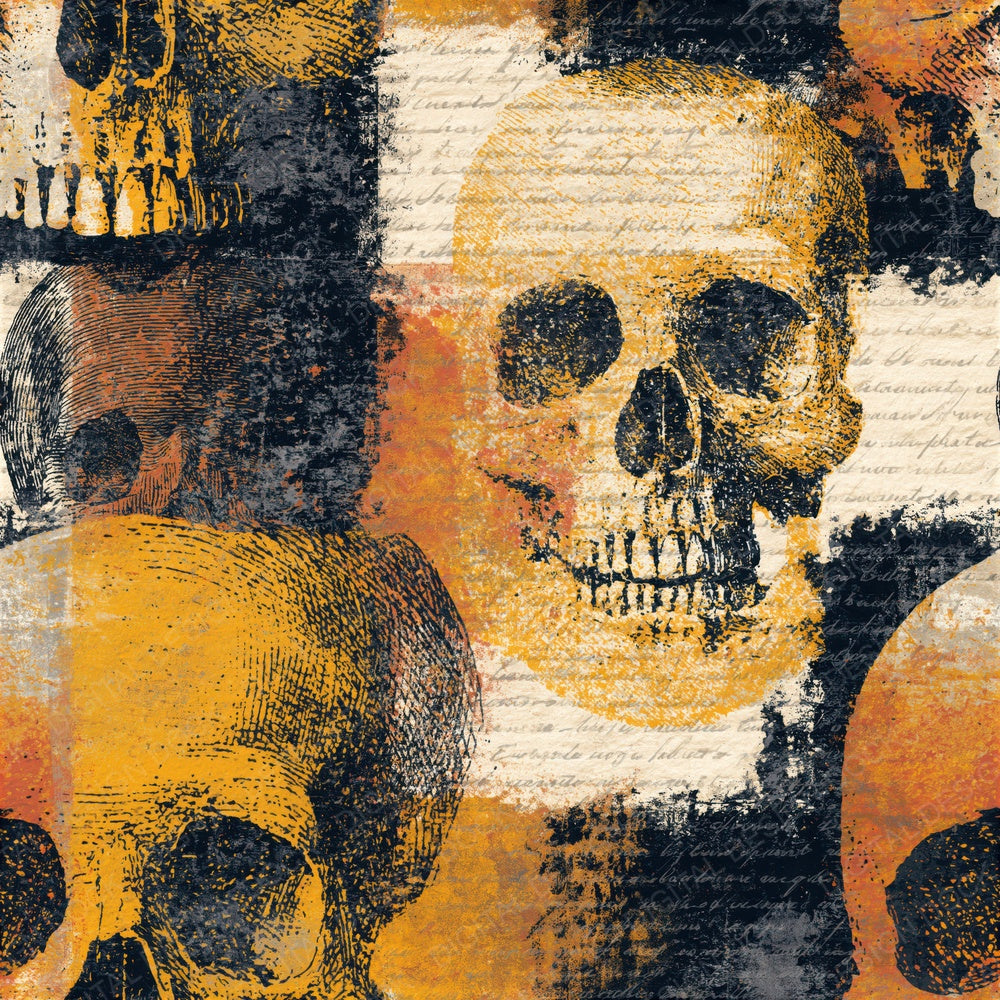 Scratchboard Grungy Skulls Honey Mustard Seamless Digital Paper Pack (DDD016593)
