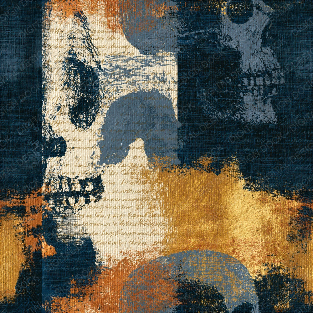 Scratchboard Grungy Skulls Thunder Brass Seamless Digital Paper Pack (DDD016594)