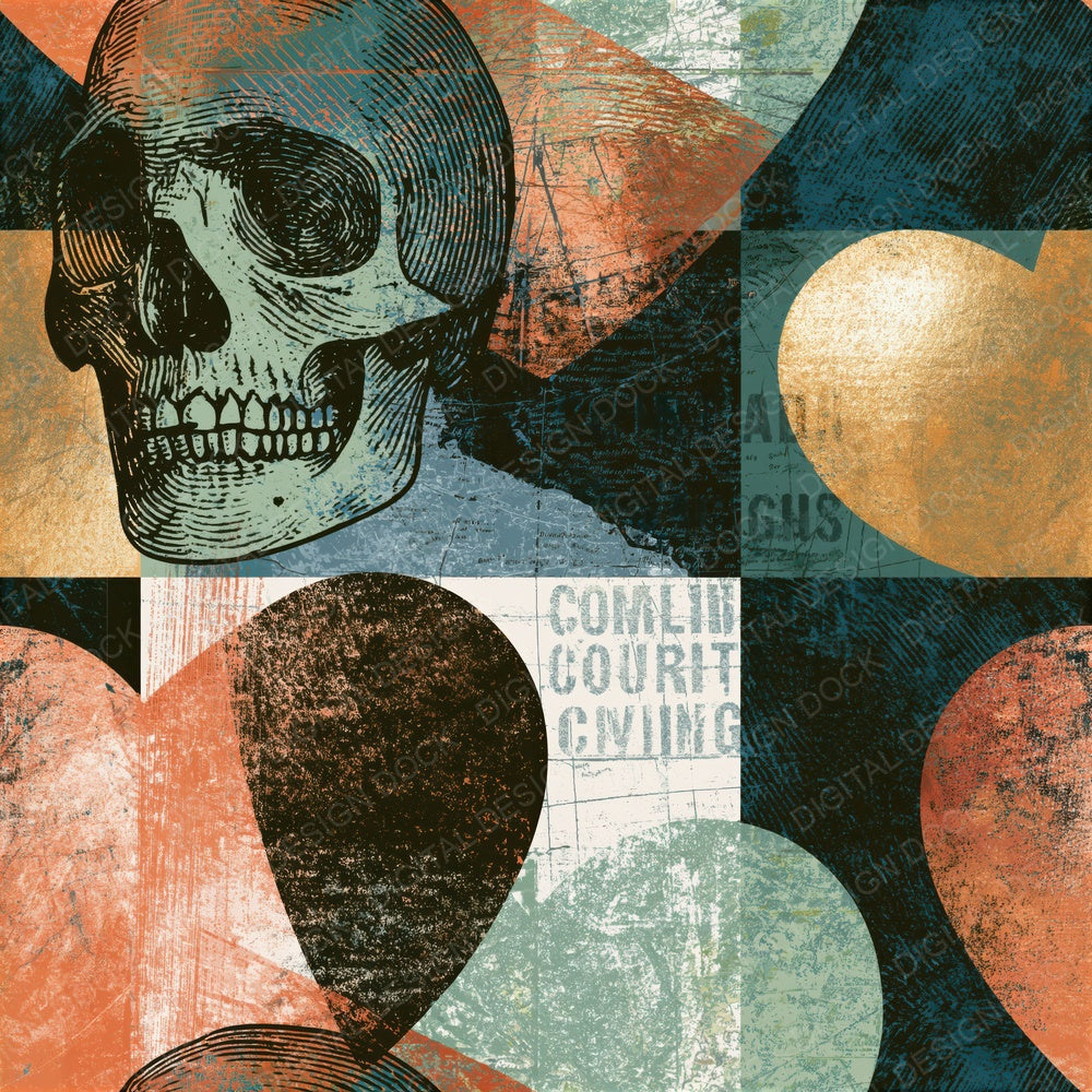 Scratchboard Hearts Skulls Espresso Pistachio Seamless Digital Paper Pack (DDD016595)