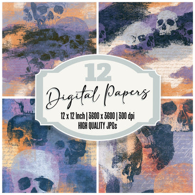 Lithograph Grungy Skulls Grey Lilac Seamless Digital Paper Pack (DDD016606)