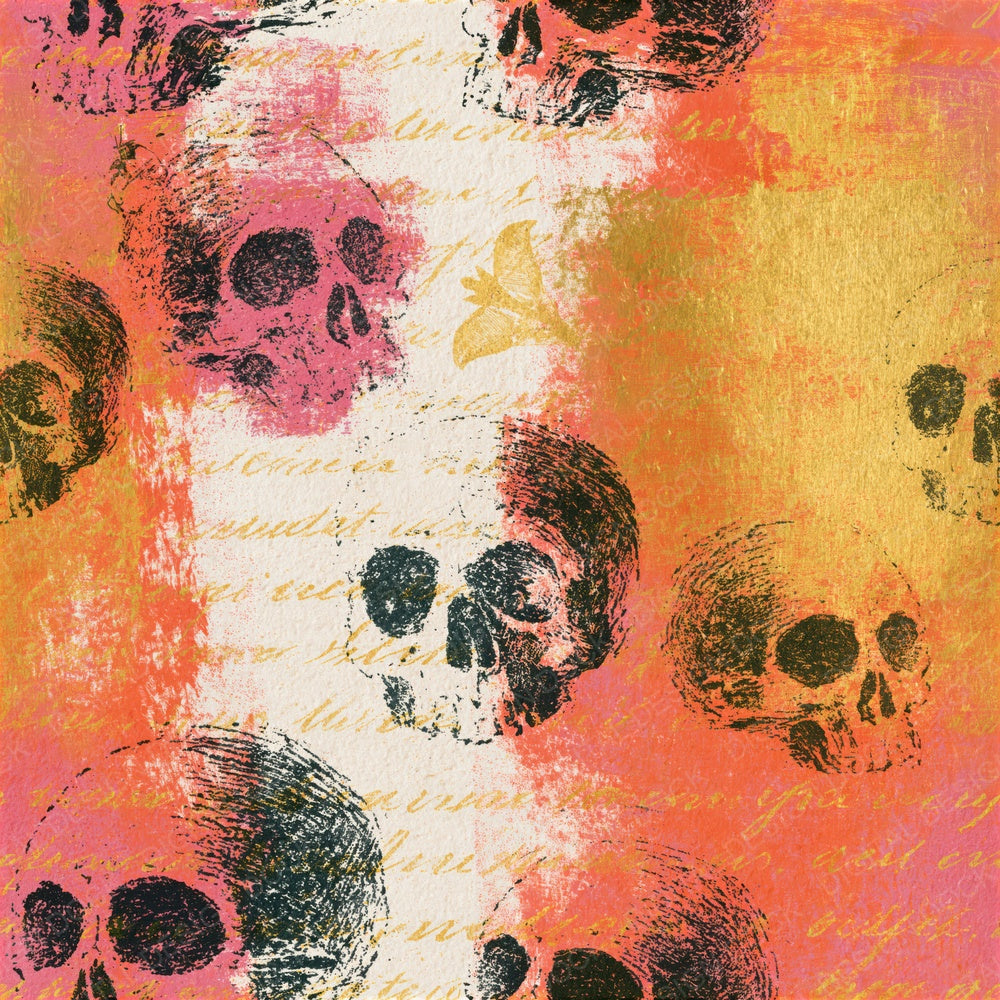 Monoprint Grungy Skulls Coral Gold Seamless Digital Paper Pack (DDD016607)