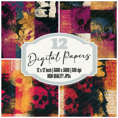 Risograph Grungy Skulls Black Oxblood Seamless Digital Paper Pack (DDD016611)