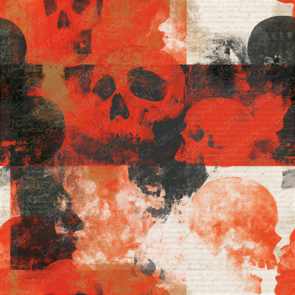 Screenprint Grungy Skulls Crimson Seamless Digital Paper Pack (DDD016616)