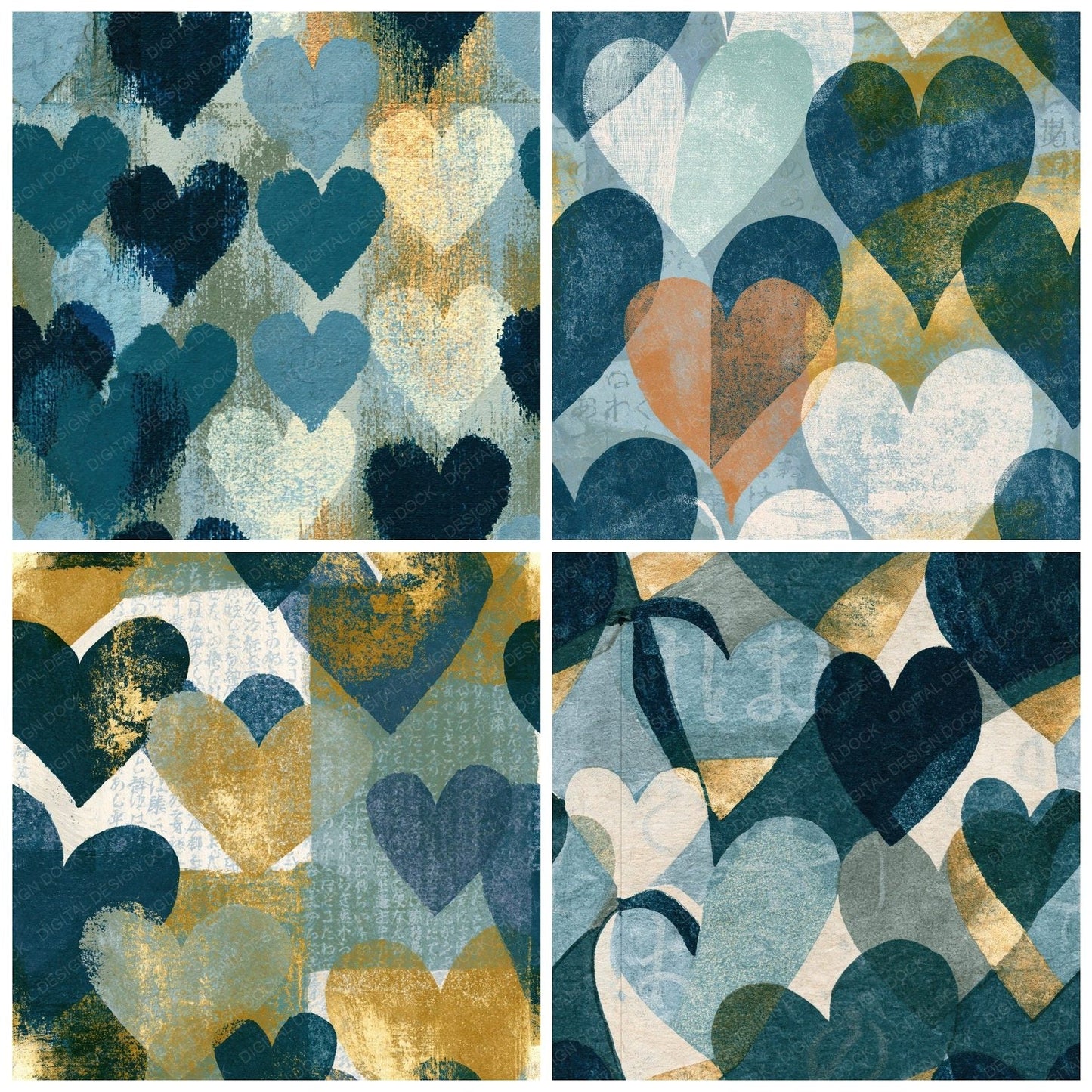 Risograph Love Hearts Slate Chalk Seamless Digital Paper Pack (DDD016632)