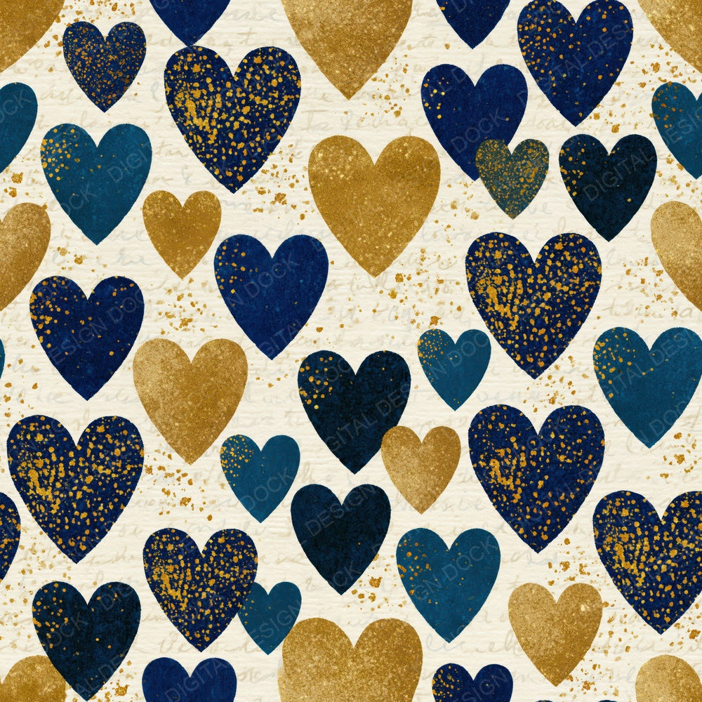 Scandinavian Love Hearts Gold Jewel Blue Digital Paper Pack (DDD016634)