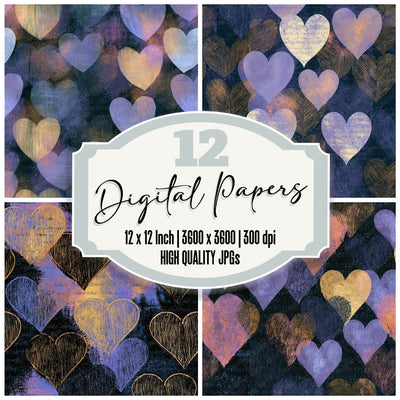 Scratchboard Hearts Lavender Butter Seamless Digital Paper Pack (DDD016635)