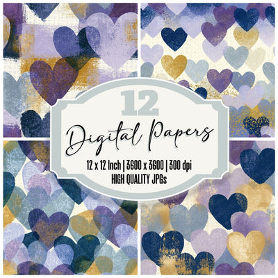 Screenprint Love Hearts Lavender Seamless Digital Paper Pack (DDD016639)