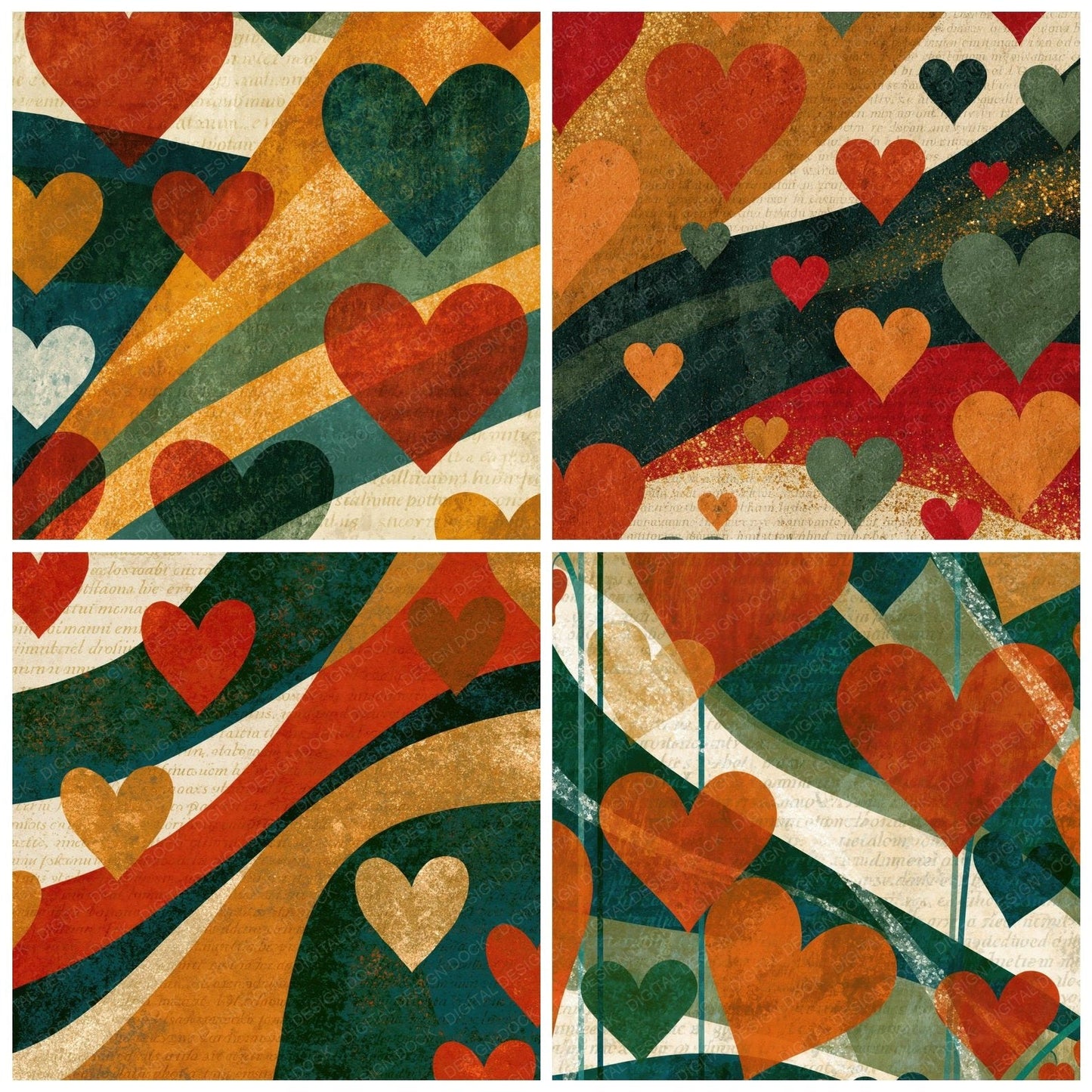 Vintage Travel Hearts Cinnamon Moss Digital Paper Pack (DDD016641)