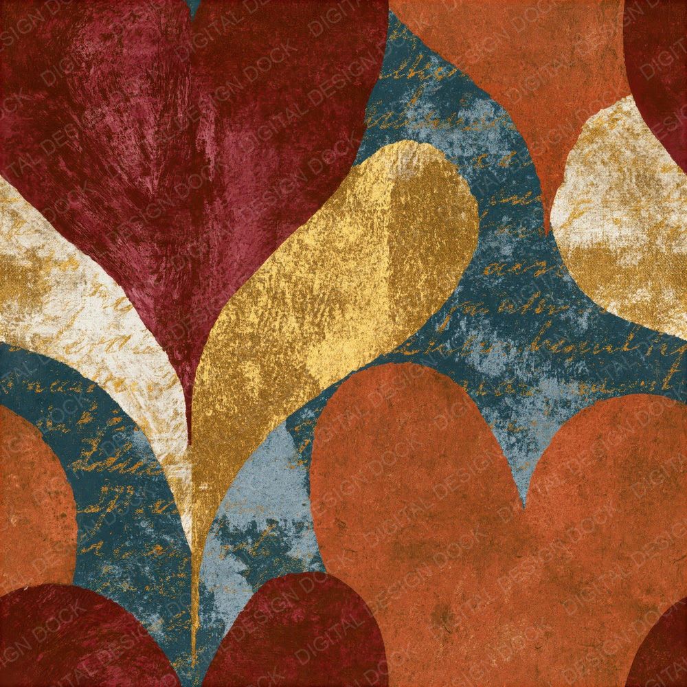 Chinoiserie Love Hearts Rust Maroon Seamless Digital Paper Pack (DDD016646)