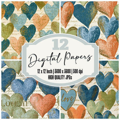 Edwardian Hearts Powder Blue Peach Pistachio Digital Paper Pack (DDD016647)