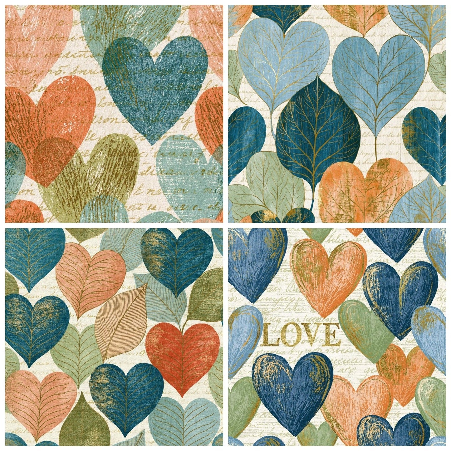 Edwardian Hearts Powder Blue Peach Pistachio Digital Paper Pack (DDD016647)