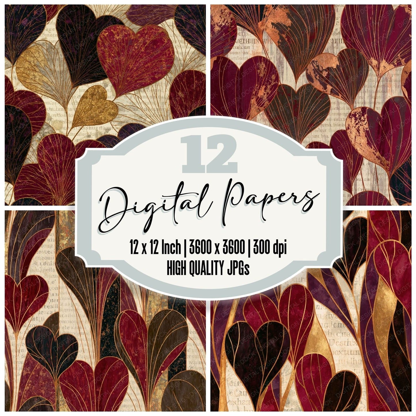 Ert Love Hearts Burgundy Chocolate Seamless Digital Paper Pack (DDD016649)