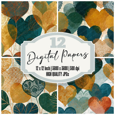 Lace Hearts Forest Saffron Digital Paper Pack (DDD016651)