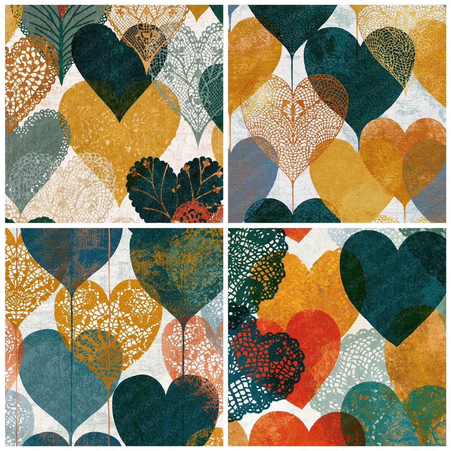 Lace Hearts Forest Saffron Digital Paper Pack (DDD016651)