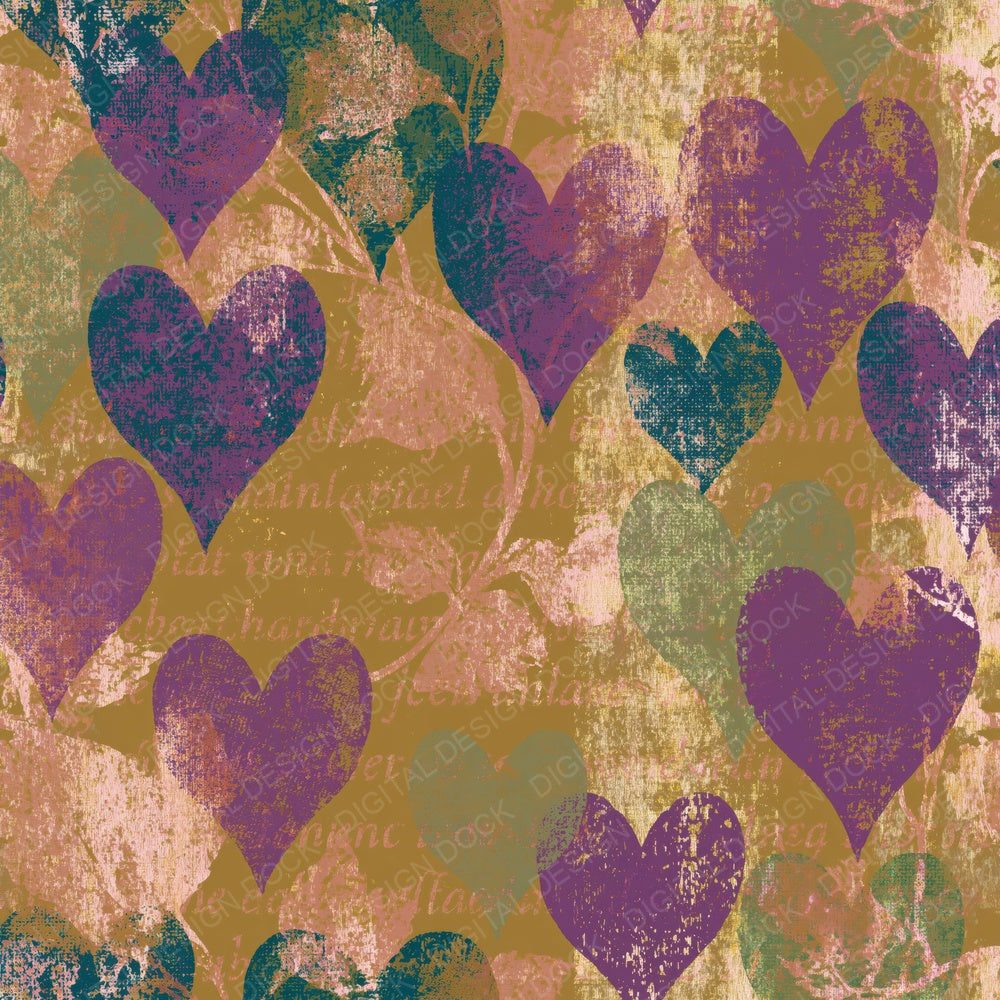 Screenprint Hearts Plum Moss Abstract Digital Paper Pack (DDD016658)