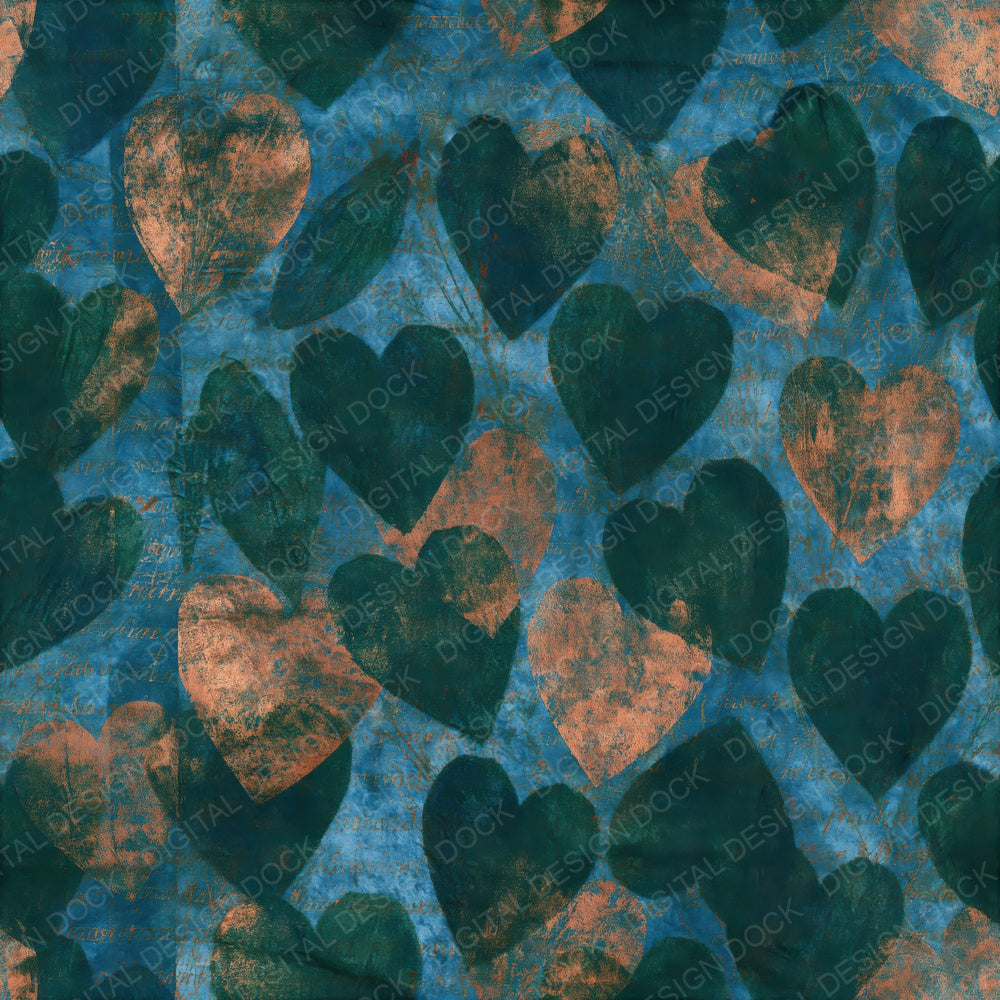 Shibori Love Hearts Indigo Copper Seamless Digital Paper Pack (DDD016659)