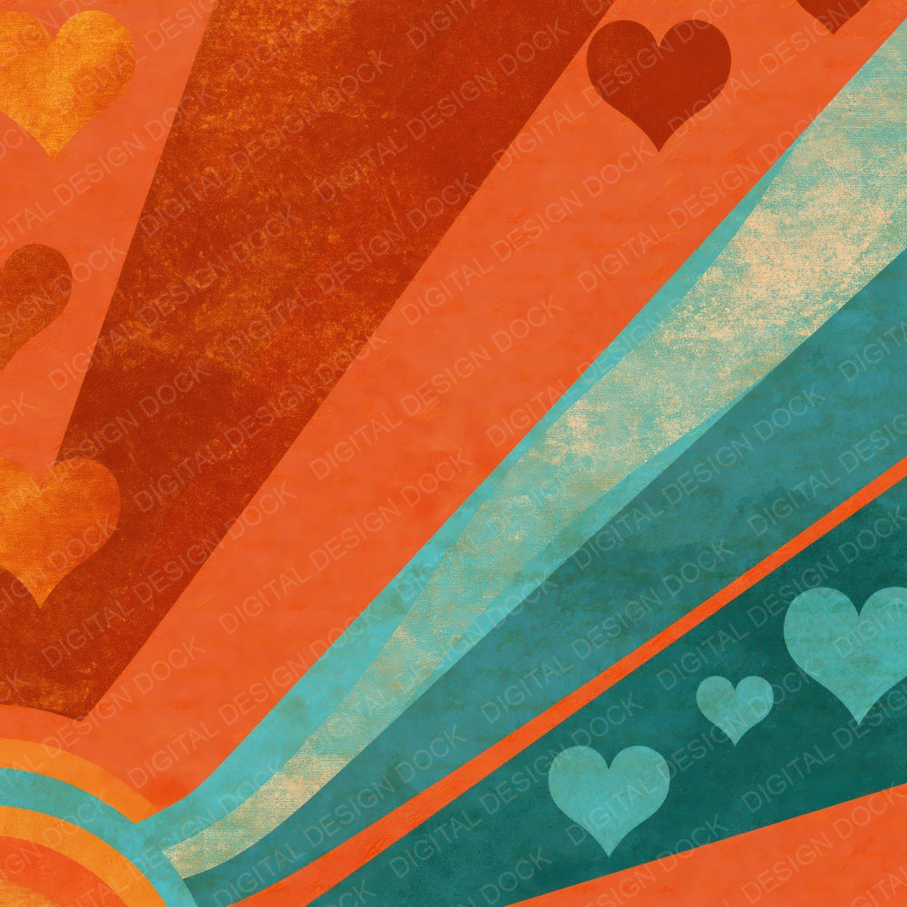 Vintage Travel Poster Hearts Copper Jade Digital Paper Pack (DDD016663)
