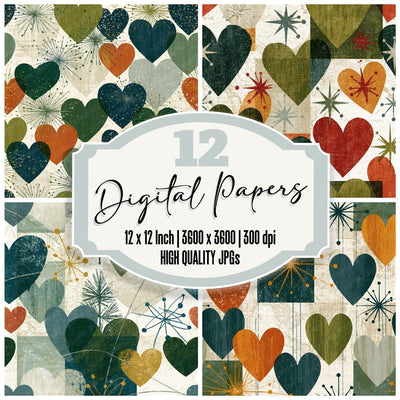 Atomic Hearts Pine Cedar Cream Seamless Digital Paper Pack (DDD016665)