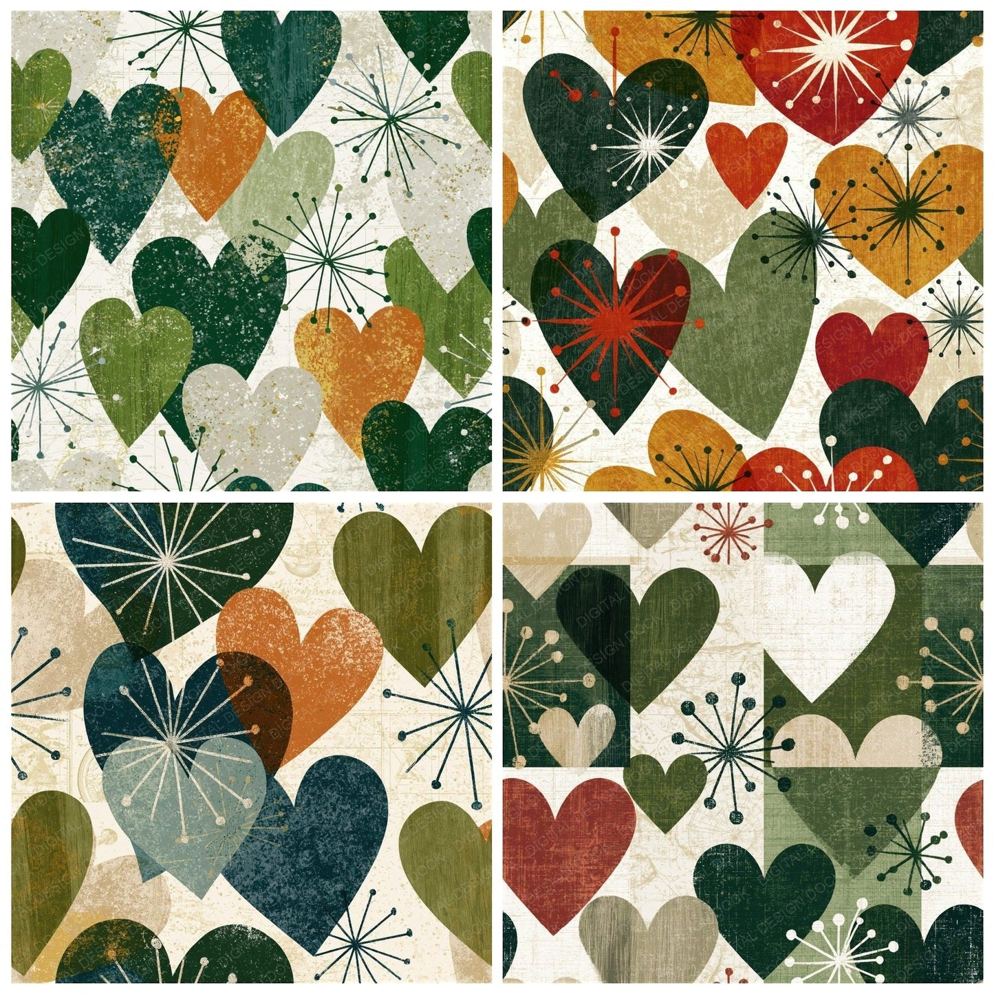 Atomic Hearts Pine Cedar Cream Seamless Digital Paper Pack (DDD016665)