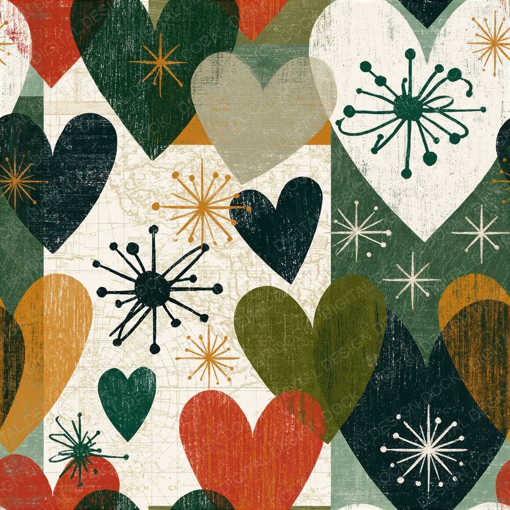 Atomic Hearts Pine Cedar Cream Seamless Digital Paper Pack (DDD016665)