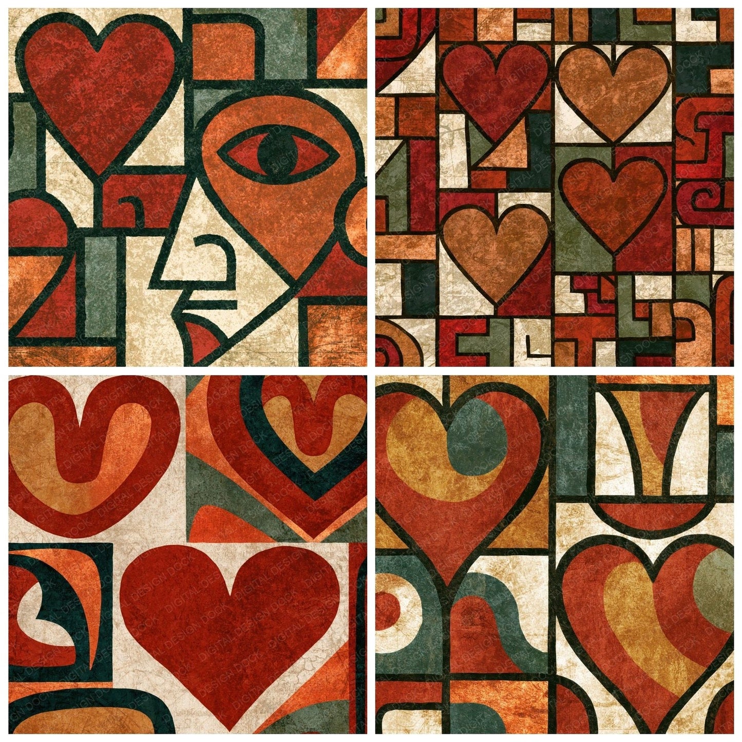 Aztec Hearts Sienna Sage Abstract Digital Paper Pack (DDD016666)