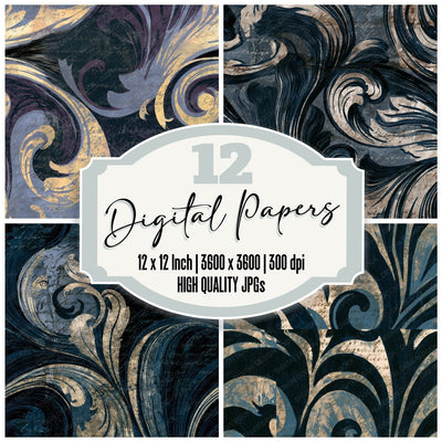 Baroque Mexico Slate Ink Seamless Digital Paper Pack (DDD016667)