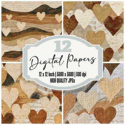 Kantha Love Hearts Cream Camel Digital Paper Pack (DDD016673)