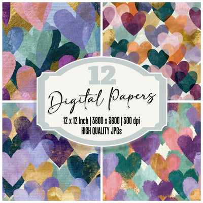 Layered Love Hearts Rose Lilac Abstract Digital Paper Pack (DDD016674)