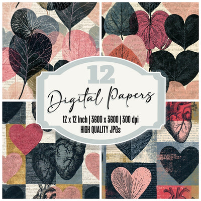 Scientific Hearts Rose Charcoal Seamless Digital Paper Pack (DDD016680)