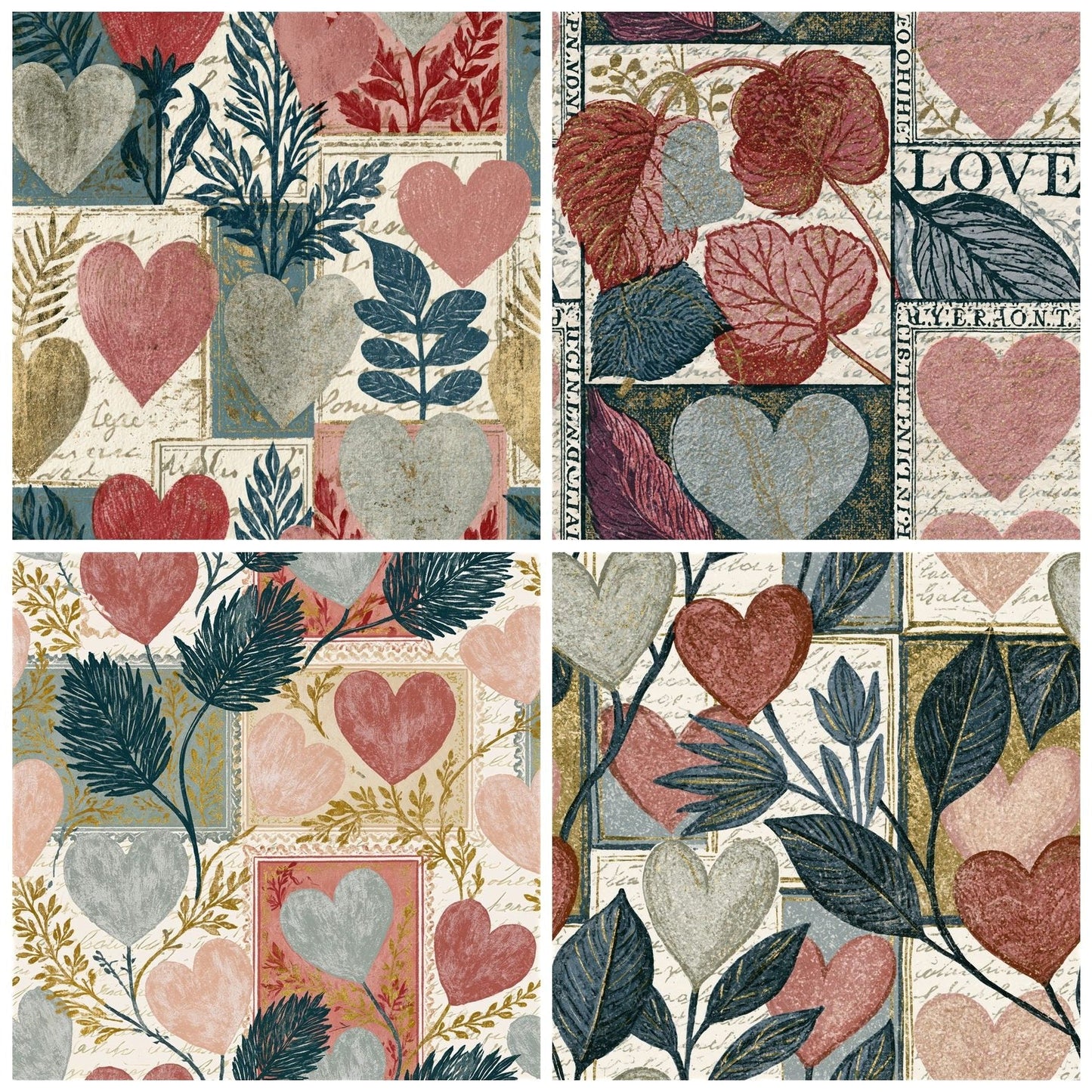 Vintage Seed Packet Hearts Dusty Rose Seamless Digital Paper Pack (DDD016684)