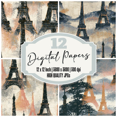 Chinese Ink Eiffel Tower Rose Gold Seamless Digital Paper Pack (DDD016690)