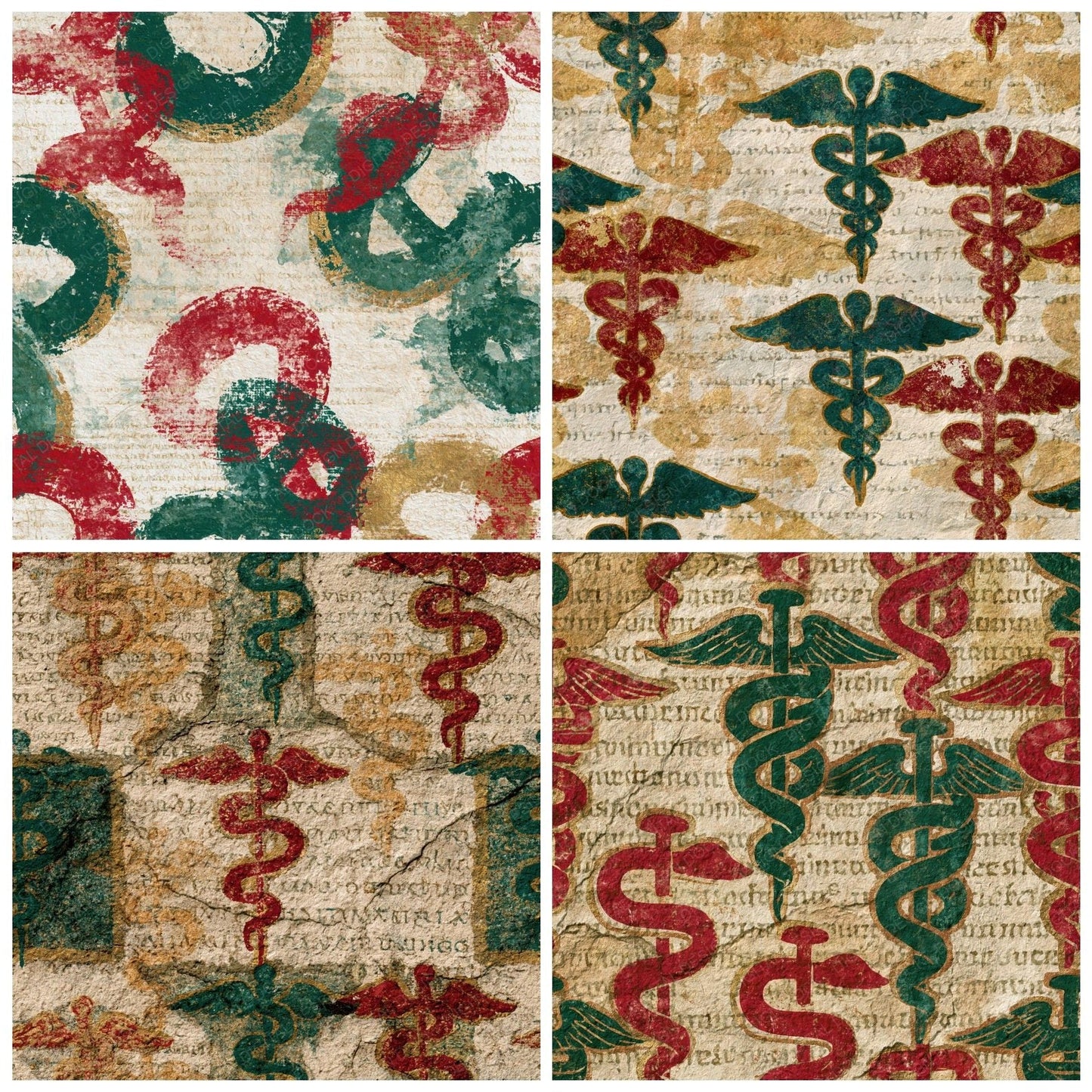 Fresco Caducei Emerald Ruby Ivory Digital Paper Pack (DDD016692)