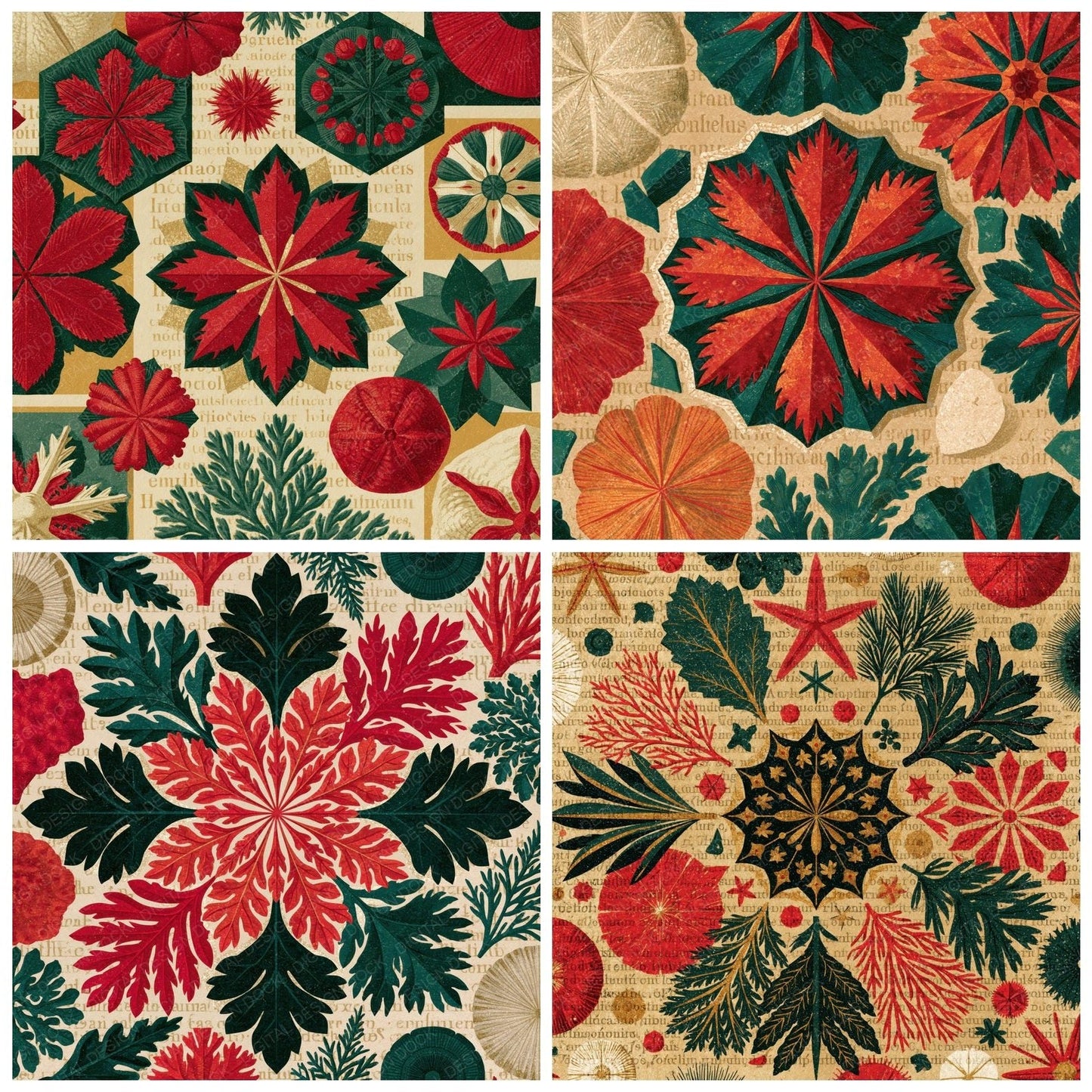 Haeckel Coral Crimson Jade Ochre Digital Paper Pack (DDD016693)