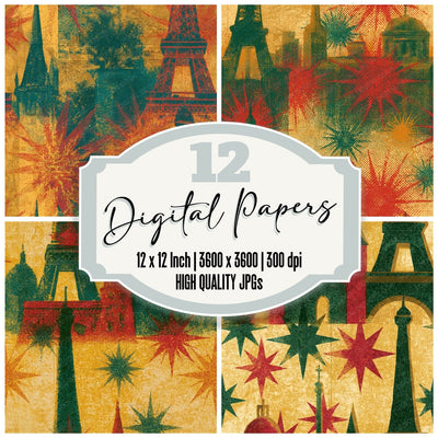 Halftone Eiffel Tower Paris Seamless Digital Paper Pack (DDD016695)