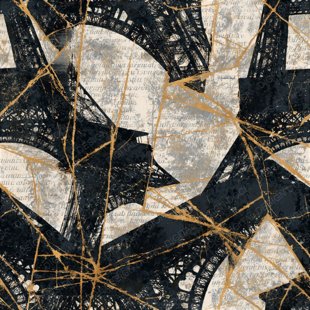 Kintsugi Eiffel Tower Bone Seamless Digital Paper Pack (DDD016698)