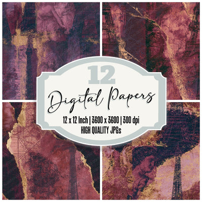 Roman Fresco Eiffel Tower Maps Seamless Digital Paper Pack (DDD016702)