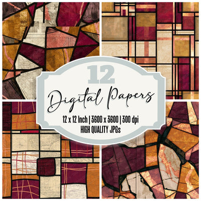 Stained Glass Mexico Cinnamon Burgundy Seamless Digital Paper Pack (DDD016703)