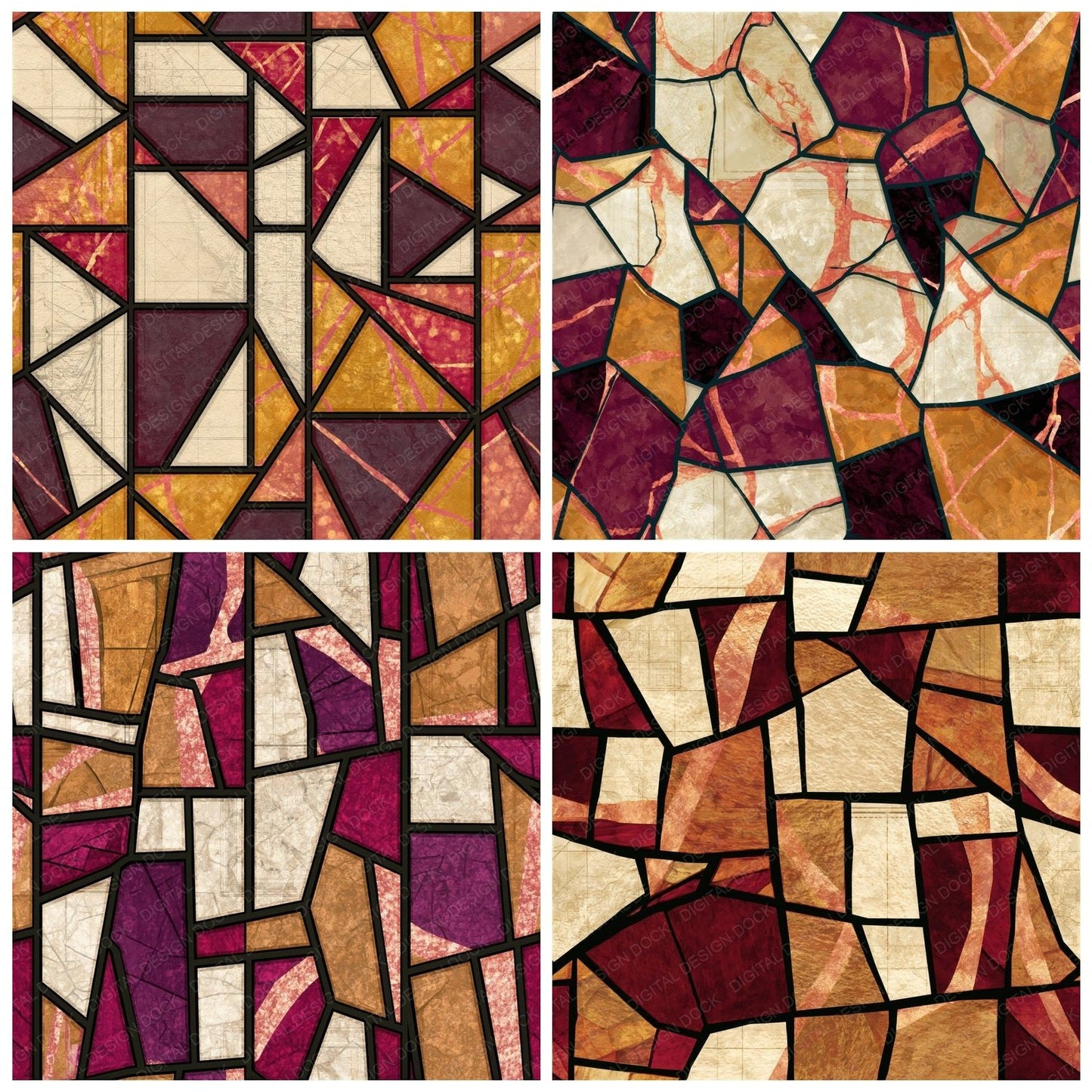 Stained Glass Mexico Cinnamon Burgundy Seamless Digital Paper Pack (DDD016703)