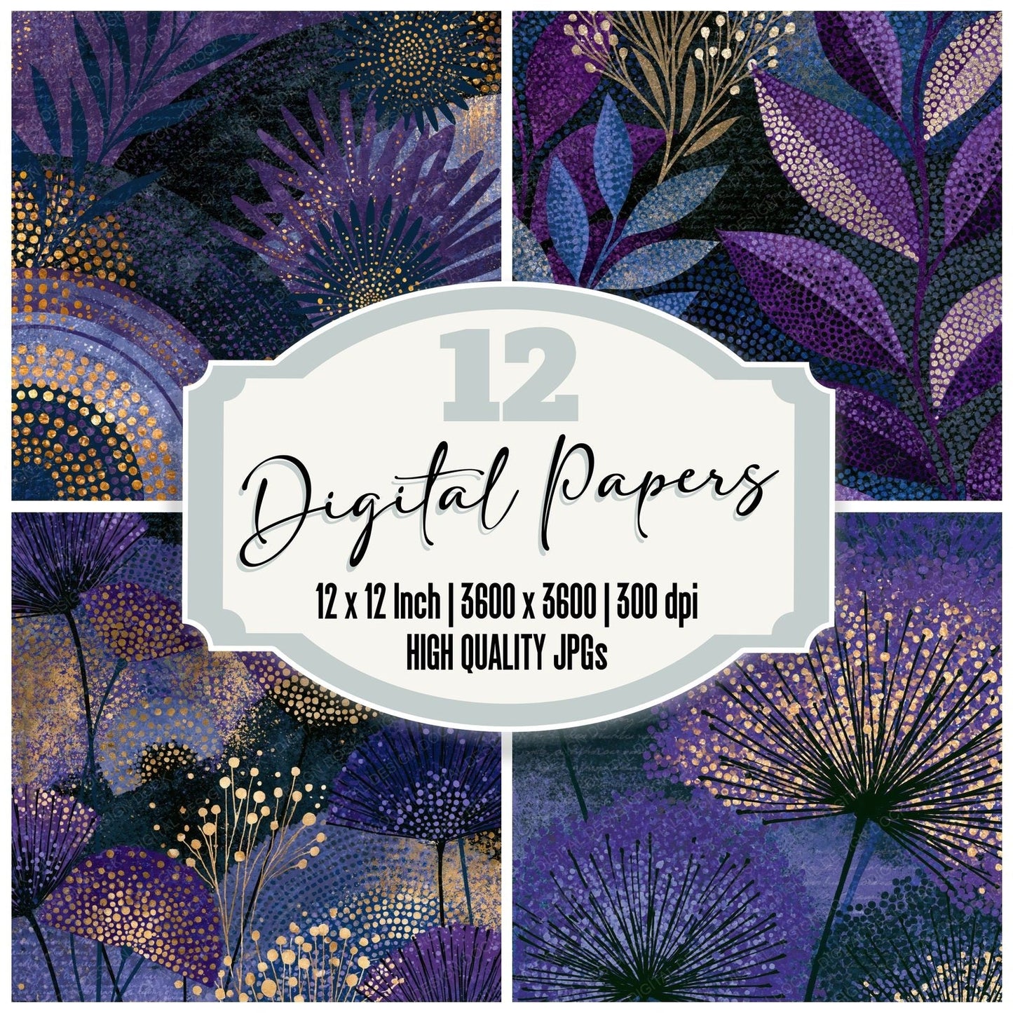 Aboriginal Wildflowers Purple Charcoal Digital Paper Pack (DDD016705)