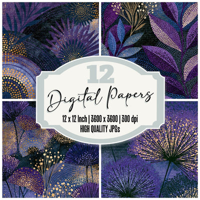 Aboriginal Wildflowers Purple Charcoal Digital Paper Pack (DDD016705)