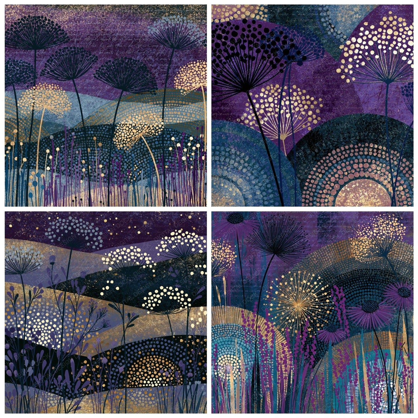 Aboriginal Wildflowers Purple Charcoal Digital Paper Pack (DDD016705)