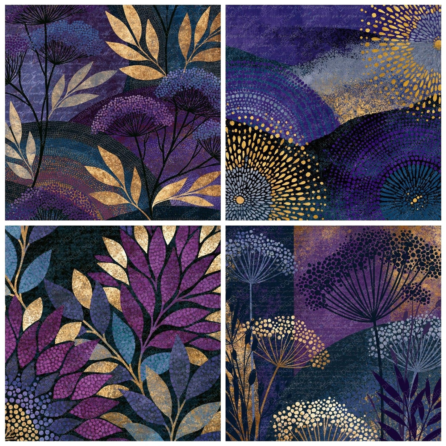 Aboriginal Wildflowers Purple Charcoal Digital Paper Pack (DDD016705)
