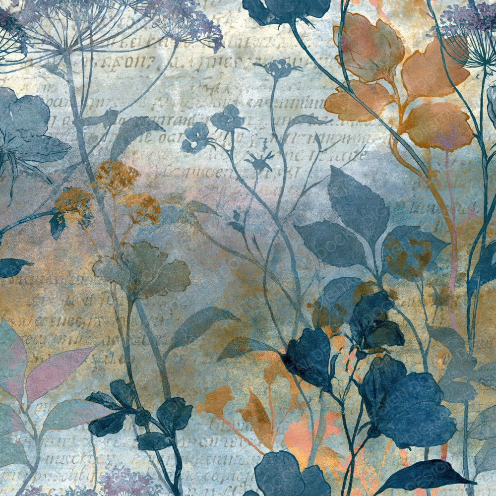 Single Arthur Rackham Wildflowers Bone Frost digital paper shown full size