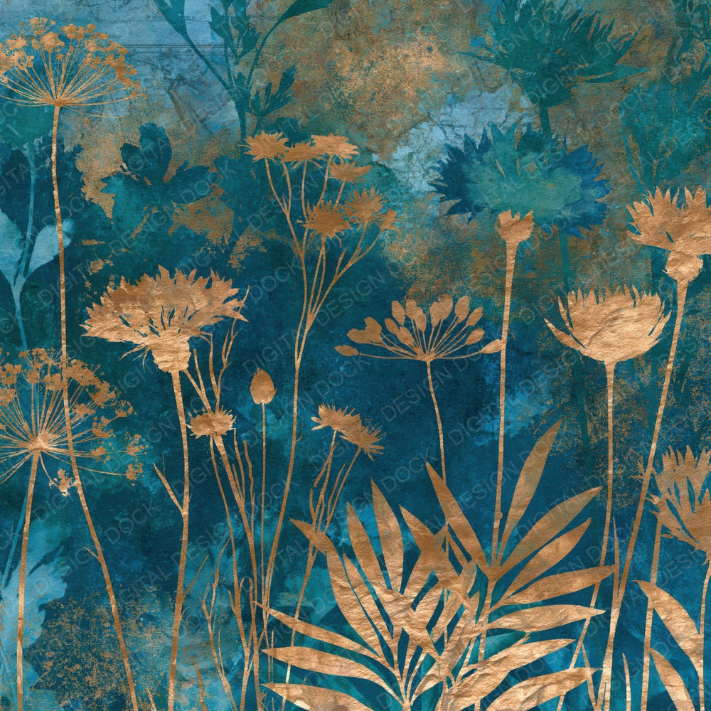 Another Cyanotype Wildflowers Malachite Forest digital paper shown full size