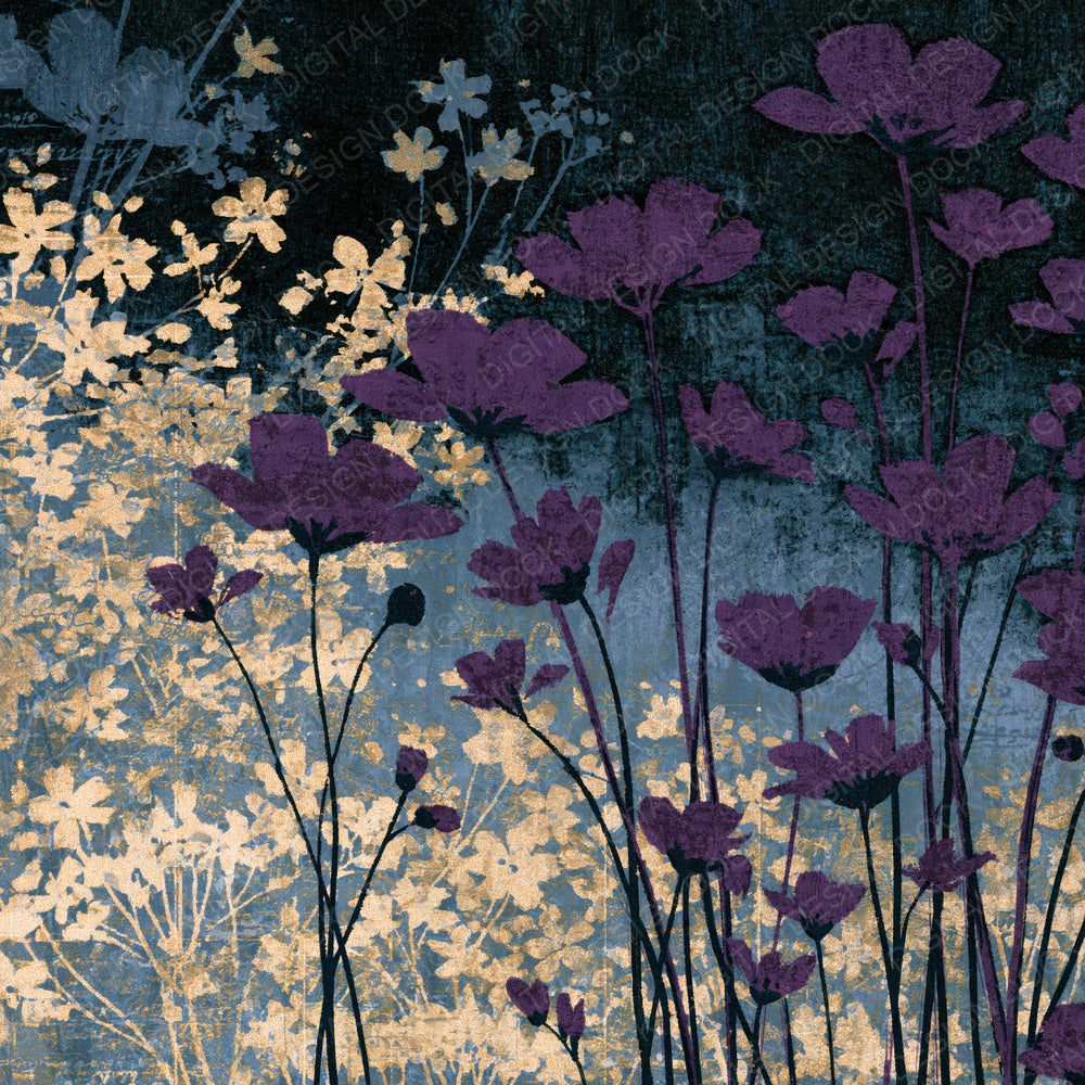 Single Drypoint Wildflowers Aubergine Pearl digital paper shown full size