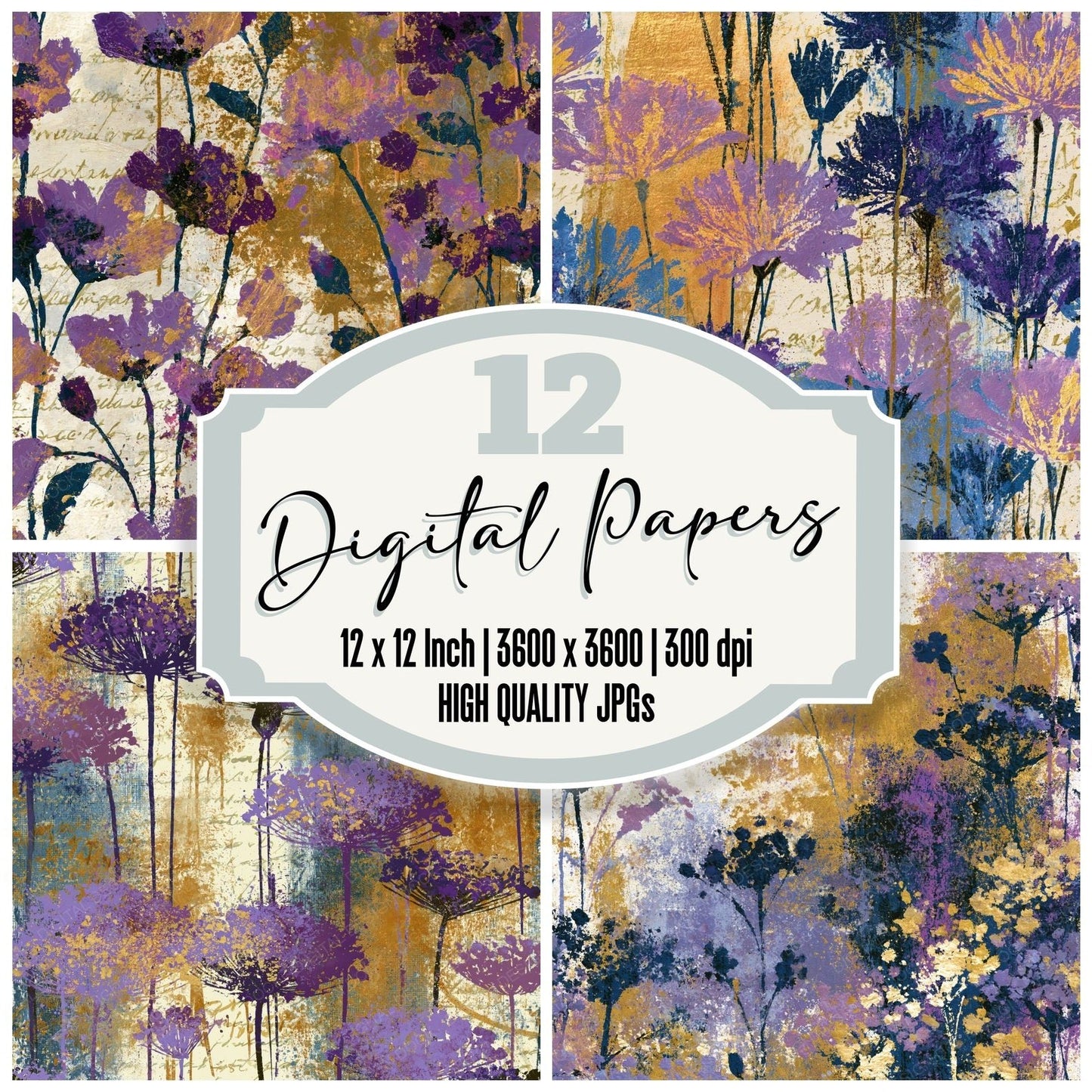Graffiti Wildflowers Lilac Mauve Abstract Digital Paper Pack (DDD016714)