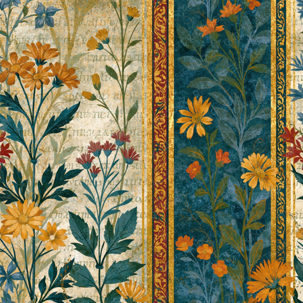 Single Illuminated Manuscript Wildflowers Amber Sage digital paper shown full size