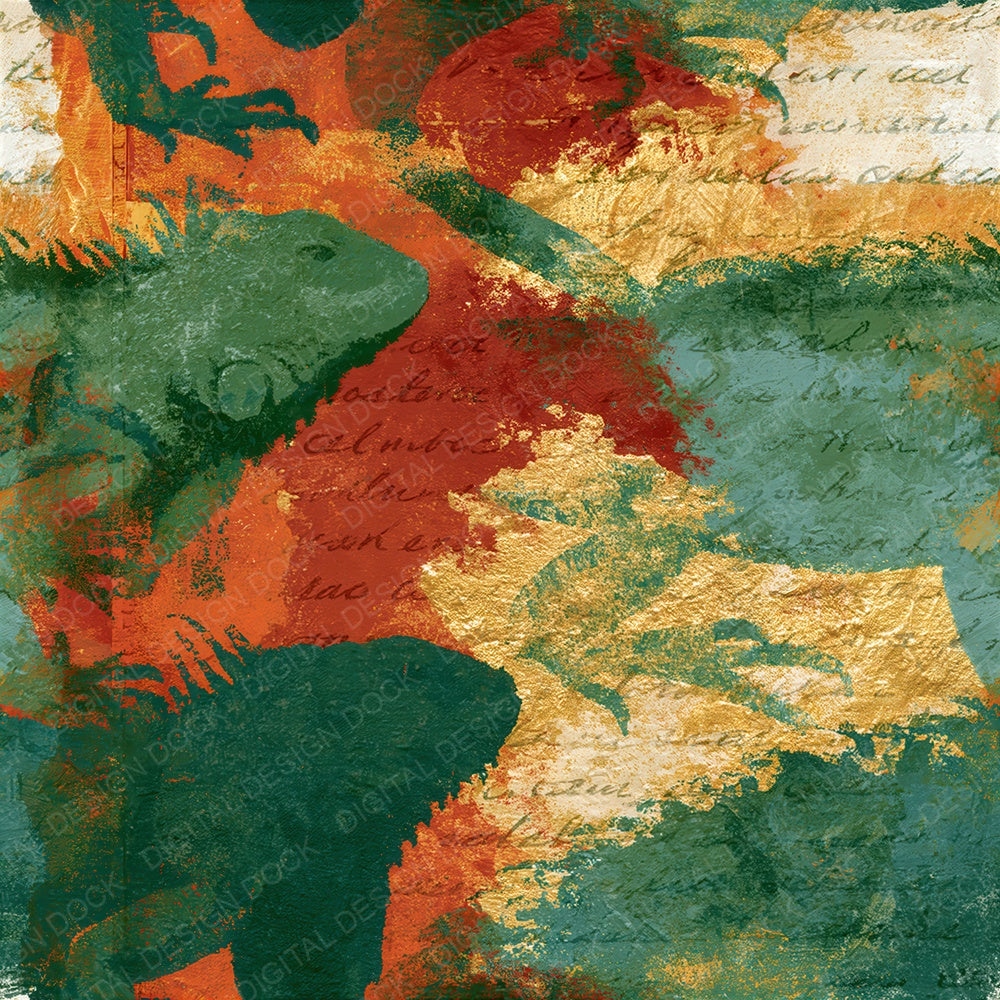 Another Impressionist Iguana Jade Copper Seamless digital paper shown full size